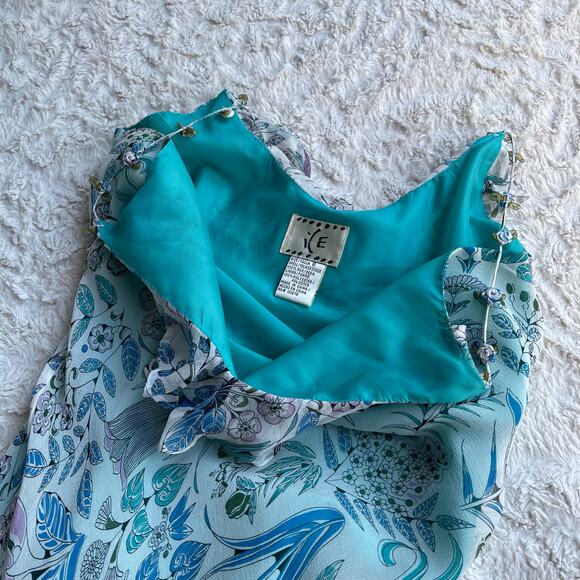 ICE silk floral fairy slip dress rosette straps ruffle asymmetrical vintage Y2K - Picture 7 of 16